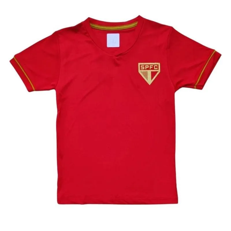 Camiseta São Paulo Infantil Ouro Estampa Dourada Oficial Tam 12