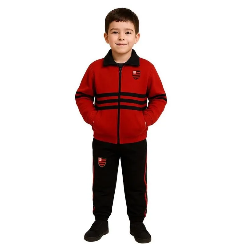 Conjunto Infantil Flamengo Agasalho Microfibra Oficial Tam 10 / Vermelho / Preto