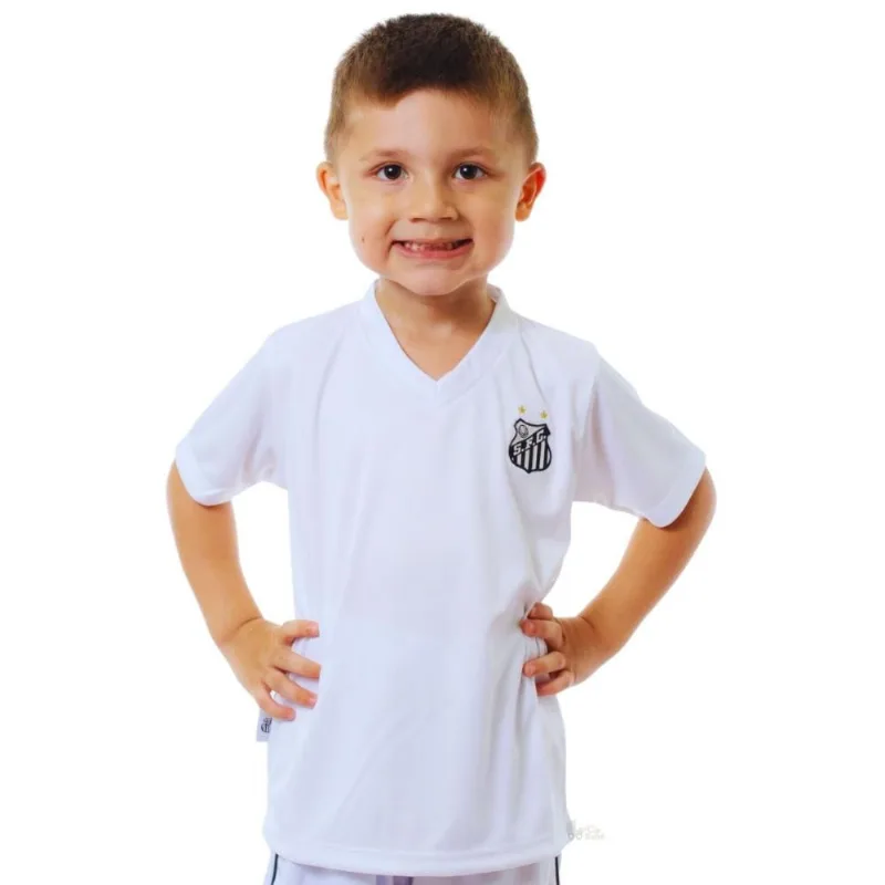 Camiseta Infantil Santos Branca Gola V Oficial Tam 10 / Branco