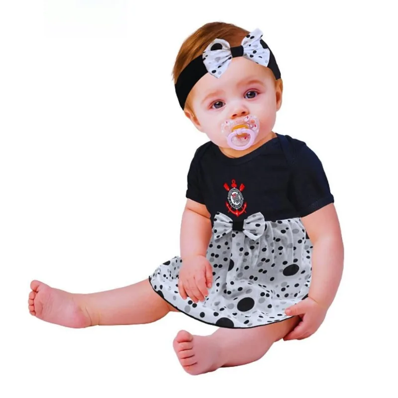 Body Vestido Corinthians Bolinhas Com e Tiara Oficial M