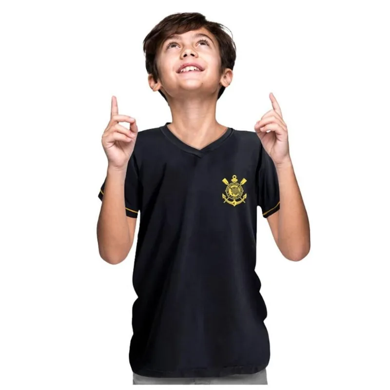 Camiseta Infantil Corinthians Premium Preta Oficial Tam 6