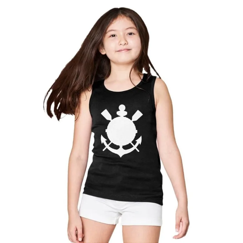 Camiseta Infantil Corinthians Regata Preta Stamp Oficial Tam 6 / Preto