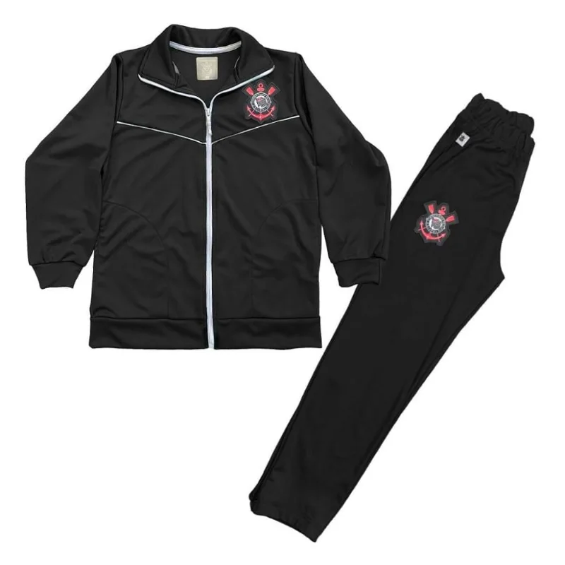 Conjunto Agasalho Corinthians Infantil Jaqueta e Calça Tam 4 / Preto