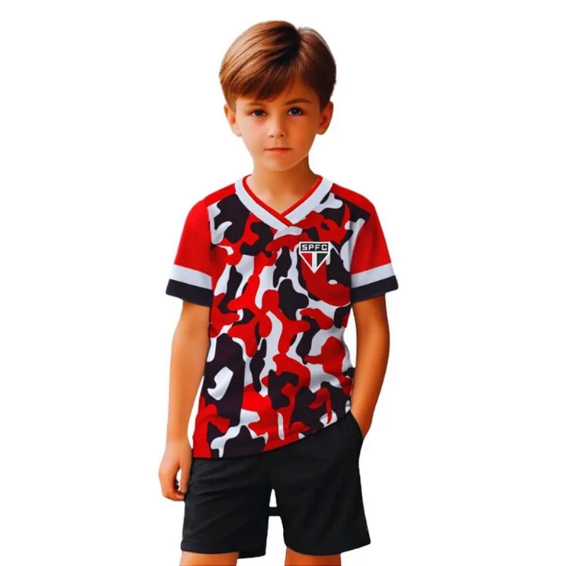 Camiseta Infantil São Paulo Camuflada Tricolor Oficial Tam 8 / Branco / Vermelho