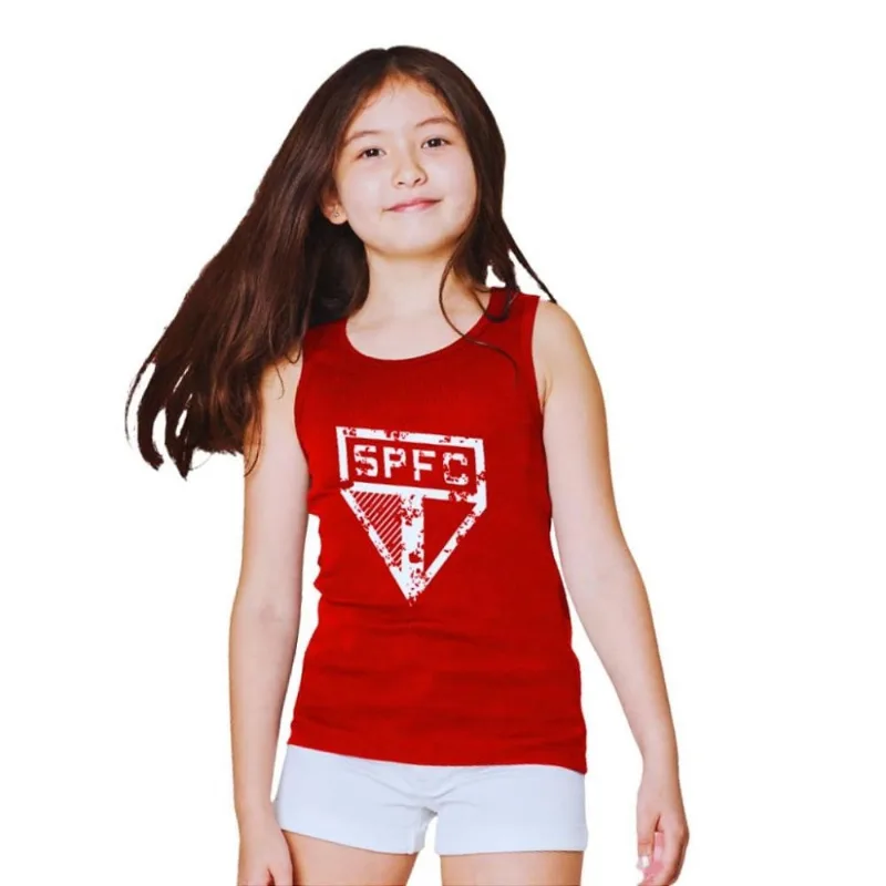 Camiseta Infantil São Paulo Regata Vermelha Stamp Oficial Tam 12