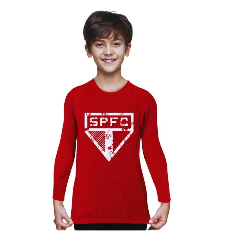 Camiseta Infantil São Paulo Manga Longa Vermelha Unissex Tam 6