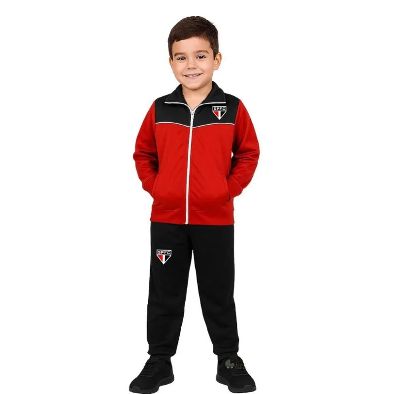 Conjunto Agasalho São Paulo Infantil Jaqueta e Calça Tam 14 / Vermelho / Branco