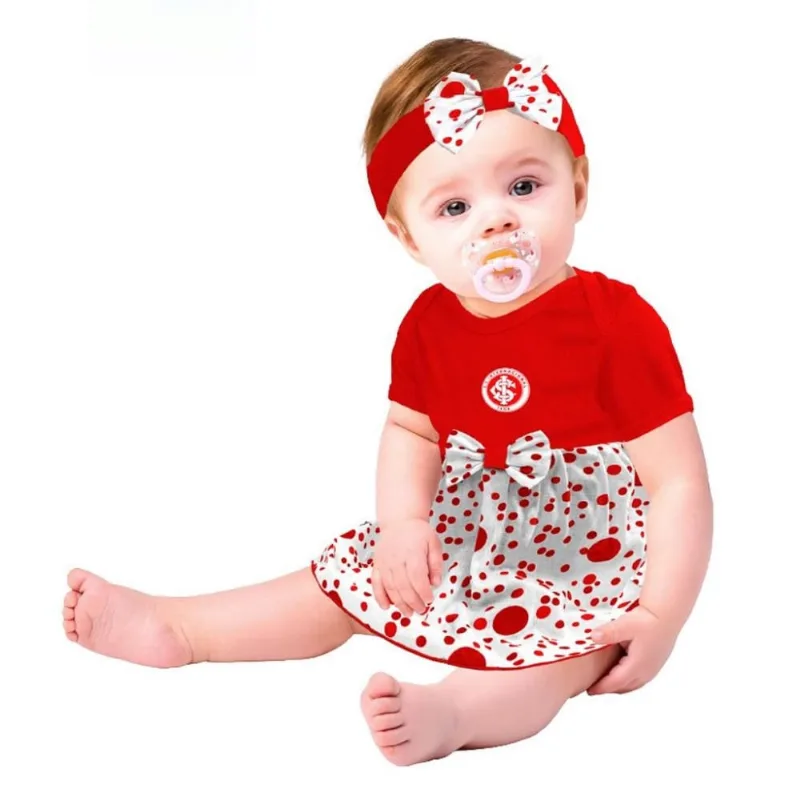 Body Vestido Internacional Bolinhas Com e Tiara Oficial G