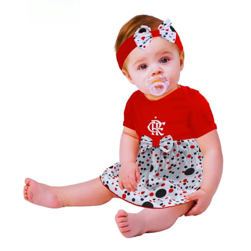 Body Vestido Flamengo Bolinhas Com e Tiara Oficial P