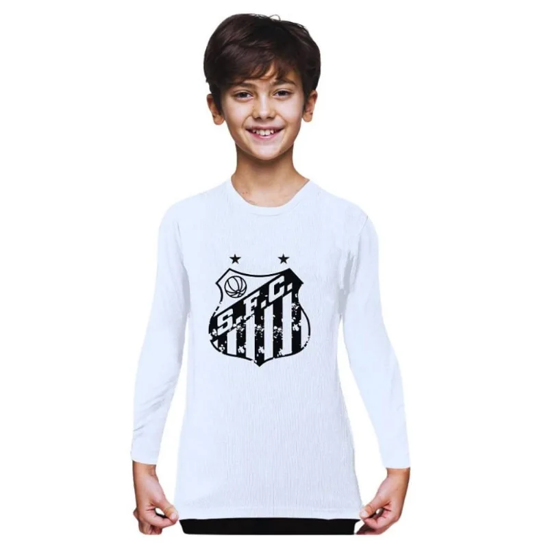 Camiseta Infantil Santos Manga Longa Branca Unissex Tam 4