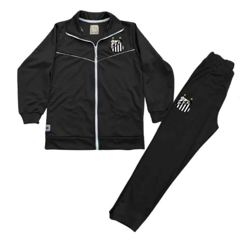 Conjunto Agasalho Santos Infantil Jaqueta e Calça Tam 12 / Preto