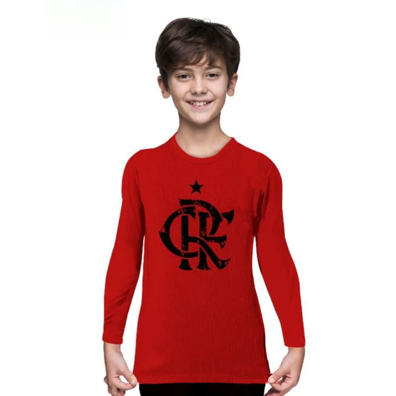Camiseta Infantil Flamengo Manga Longa Vermelha Unissex Tam 2
