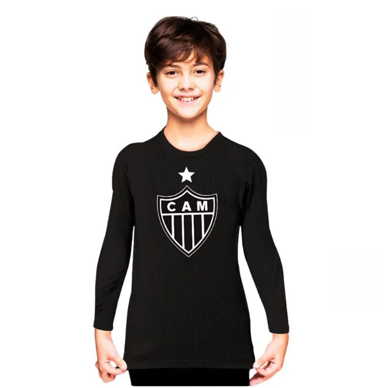 Camiseta Infantil Atlético MG Manga Longa Preta Unissex Tam 1