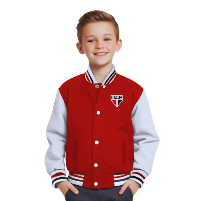 Jaqueta São Paulo Moletom Varsity Infantil Juvenil Oficial Tam 8