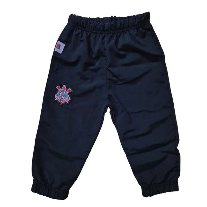 Calça Corinthians Bebê Infantil Juvenil Microfibra Oficial Tam 10 / Preto