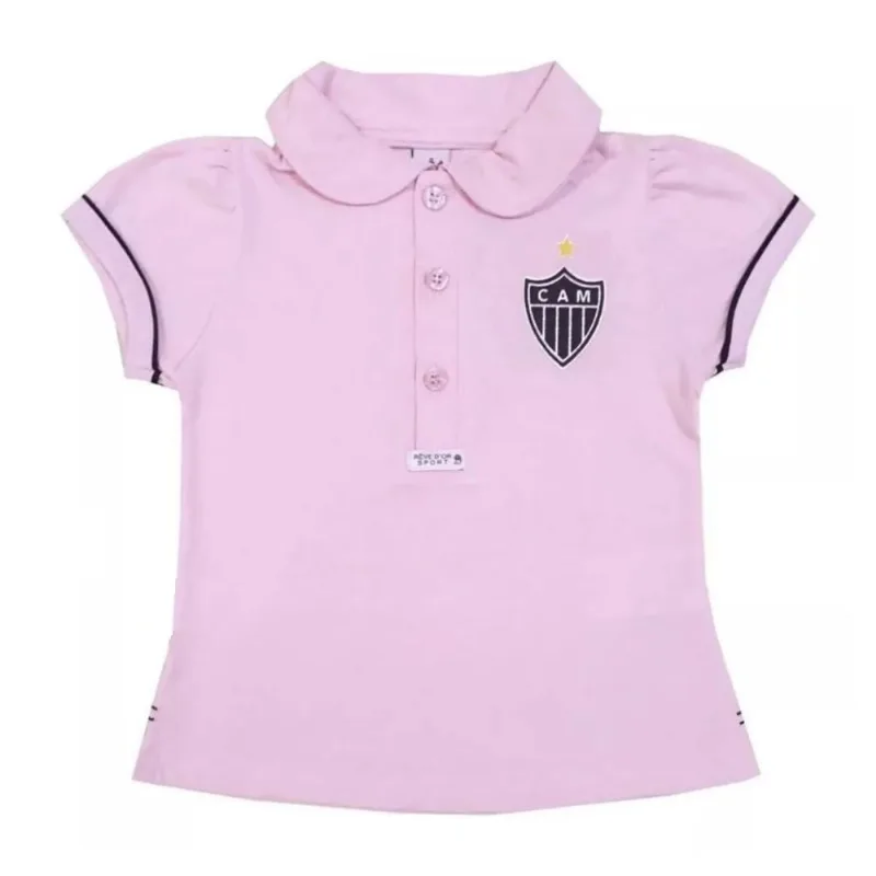 Camisa Polo Infantil Atlético MG Rosa Oficial Tam 12 / Rosa