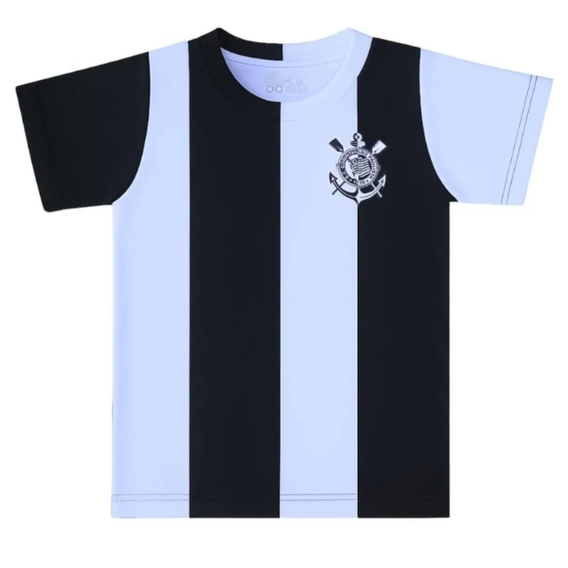 Camiseta Infantil Corinthians Jogo II Listrada Escudo Preto Tam 3