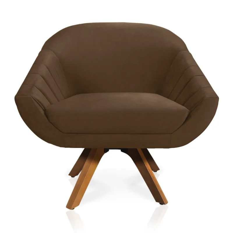 Poltrona Giratória Giovana Veludo Base Madeira MM30 - D'Rossi Marrom - DRossi