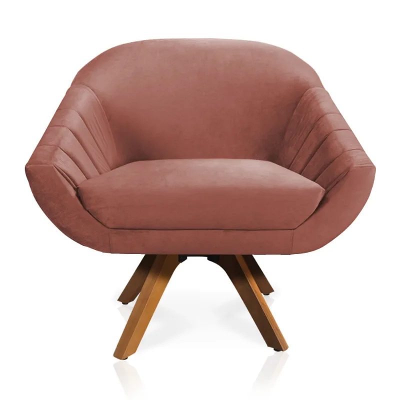 Poltrona Giratória Giovana Veludo Base Madeira MM30 - D'Rossi Rose - DRossi
