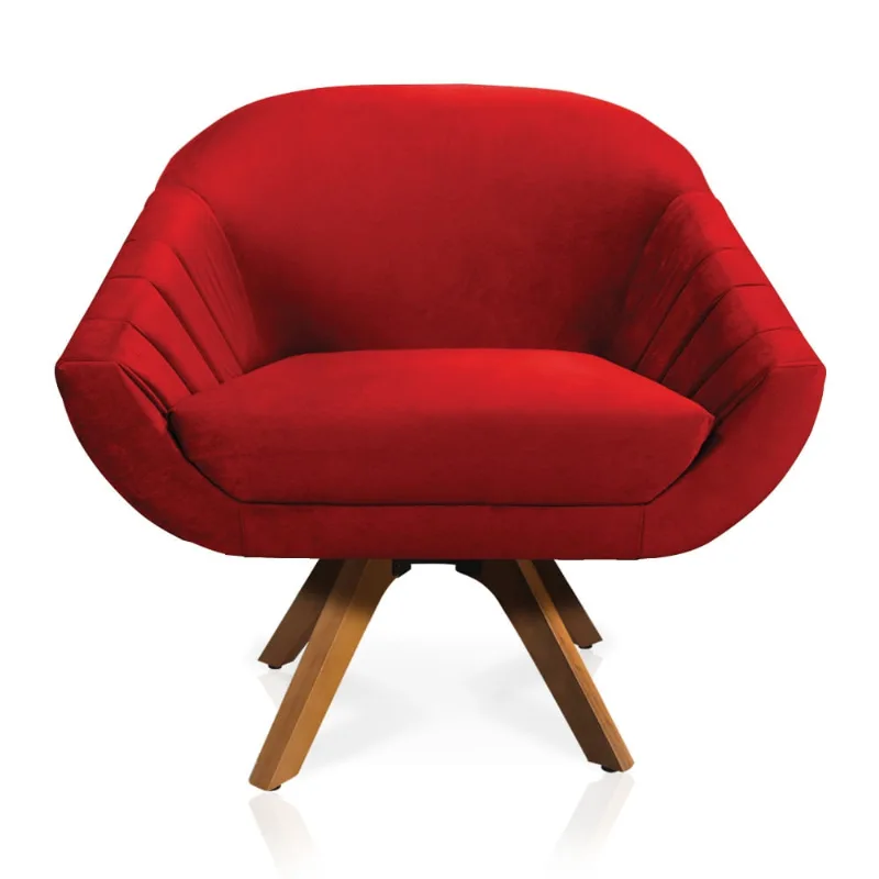Poltrona Giratória Giovana Veludo Base Madeira MM30 - D'Rossi Vermelho - DRossi