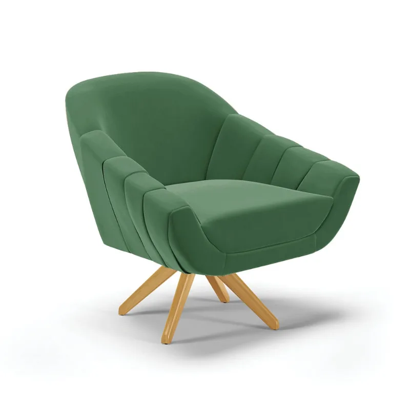 Poltrona Giratória Giovana Veludo Base Madeira MA30 - D'Rossi Verde Esmeralda - DRossi