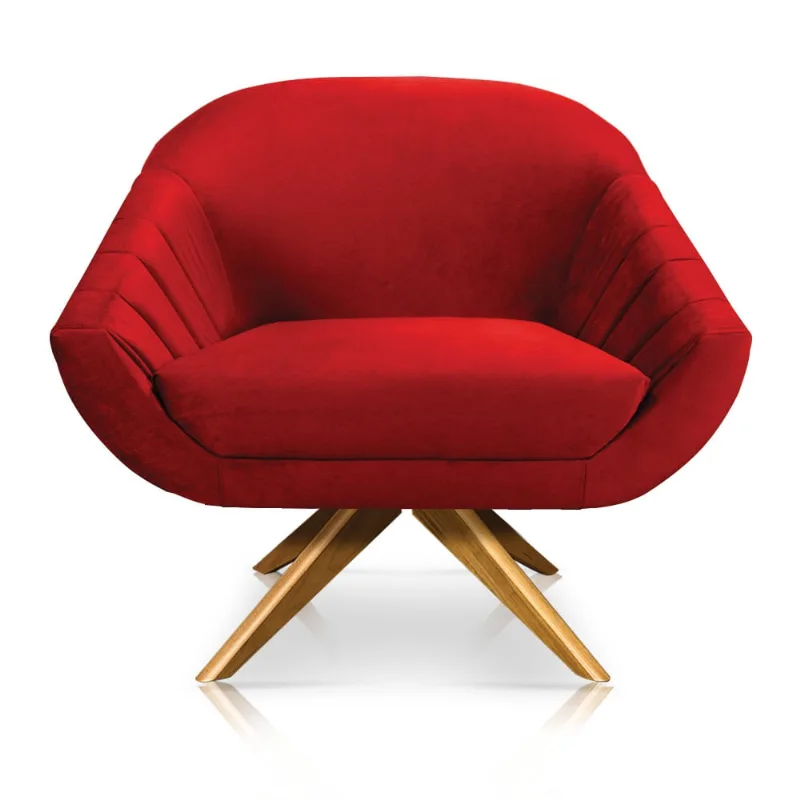 Poltrona Giratória Giovana Veludo Base Madeira MA30 - D'Rossi Vermelho - DRossi