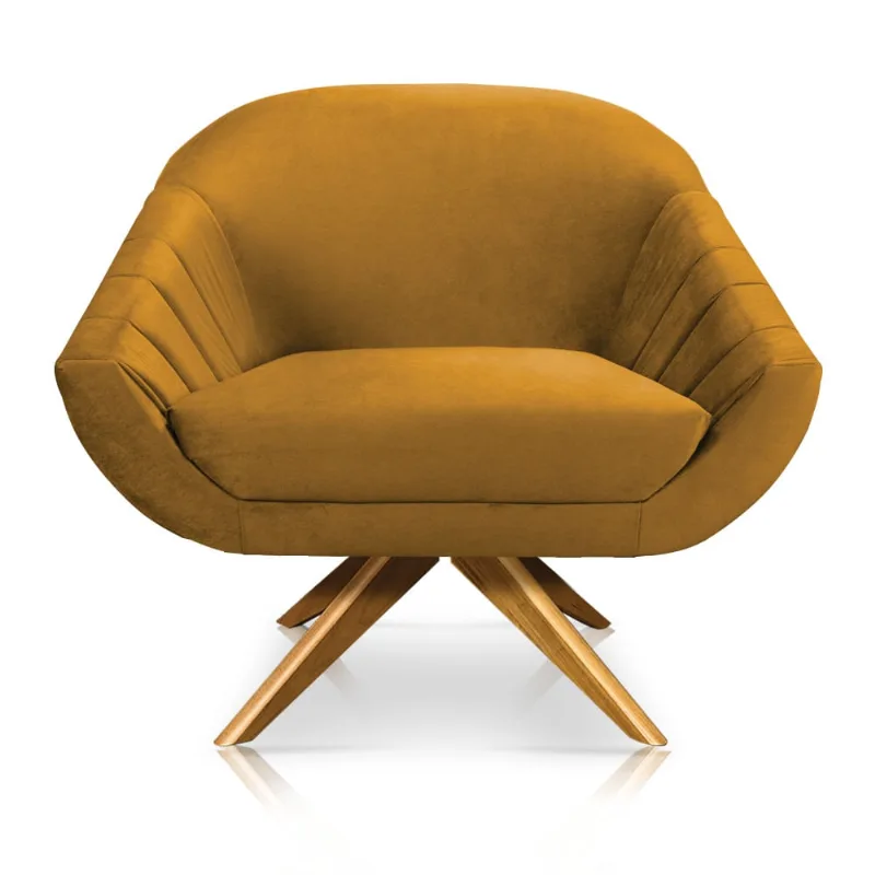 Poltrona Giratória Giovana Veludo Base Madeira MA30 - D'Rossi Sisal - DRossi