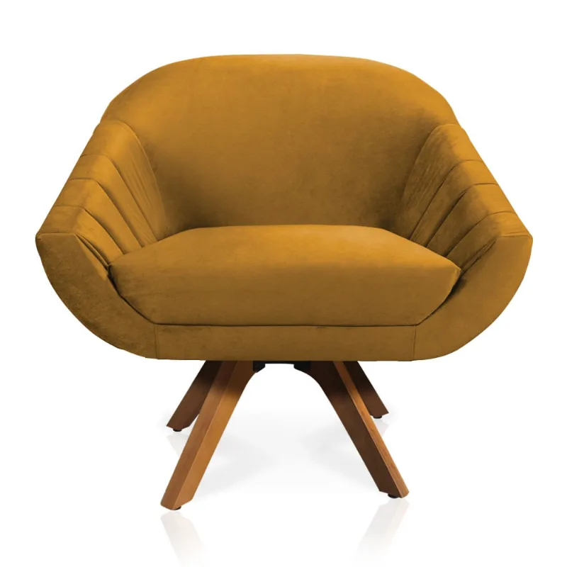 Poltrona Giratória Giovana Veludo Base Madeira MM30 - D'Rossi Sisal - DRossi