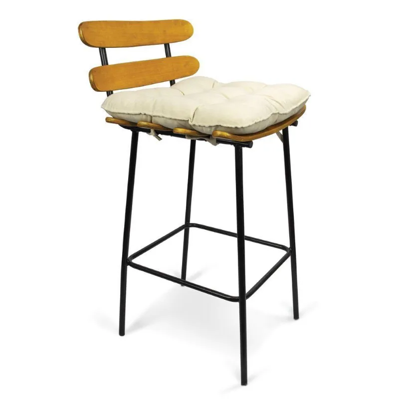 Banqueta Costela Suede Bege Base Metal