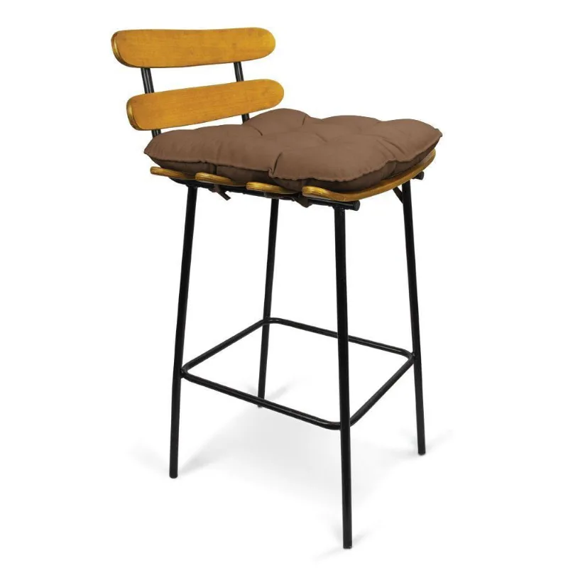 Banqueta Costela Suede Marrom Base Metal