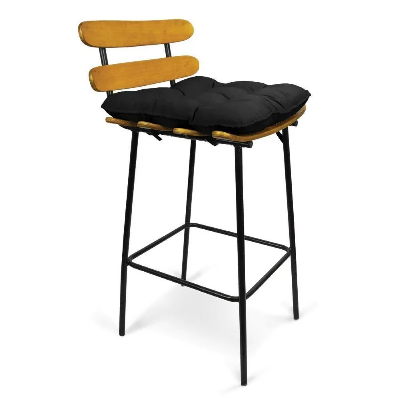 Banqueta Costela Suede Preto Base Metal