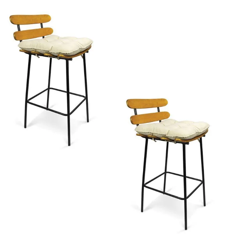Kit 02 Banquetas Costela Suede Bege Base Metal