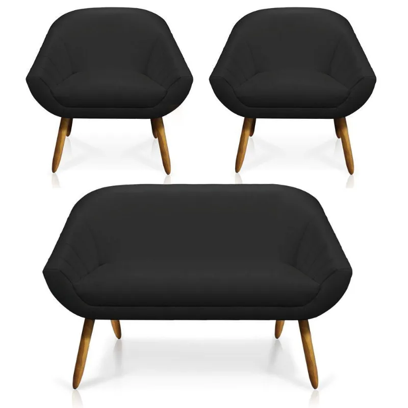 Kit 01 Namoradeira 02 Lugares E 02 Poltronas Giovana Corino Preto Castanho