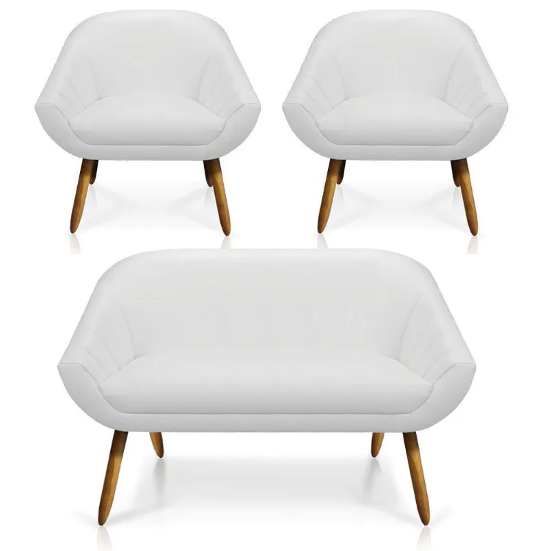 Kit 01 Namoradeira 02 Lugares E 02 Poltronas Giovana Corino Castanho Branco