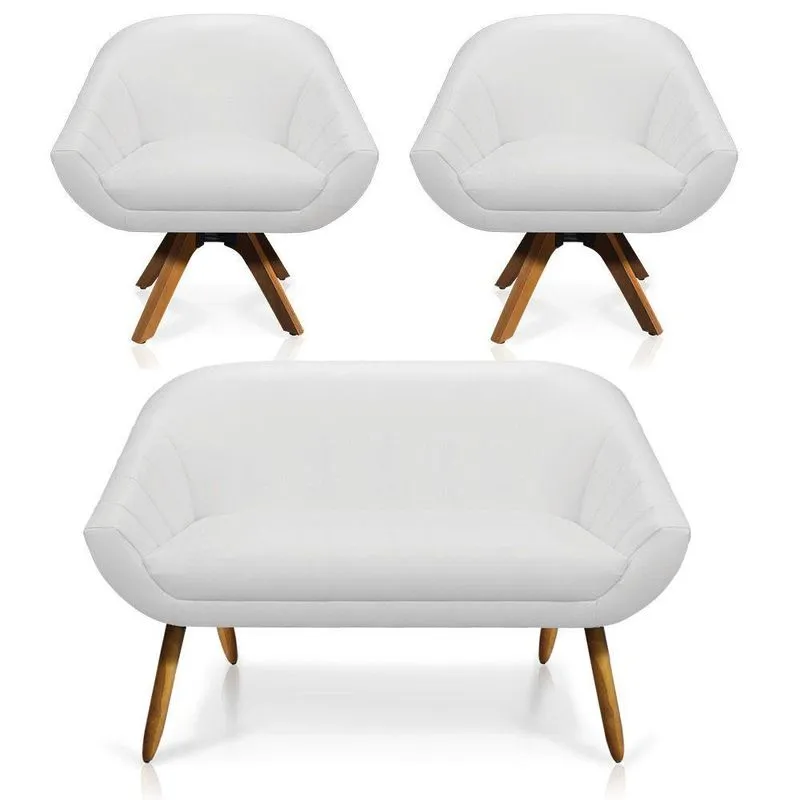 Kit 01 Namoradeira 02 Lugares E 02 Poltronas Giratória Giovana Corino Mm30 Branco