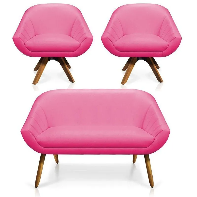 Kit 01 Namoradeira 02 Lugares E 02 Poltronas Giratória Giovana Corino Mm30 Pink