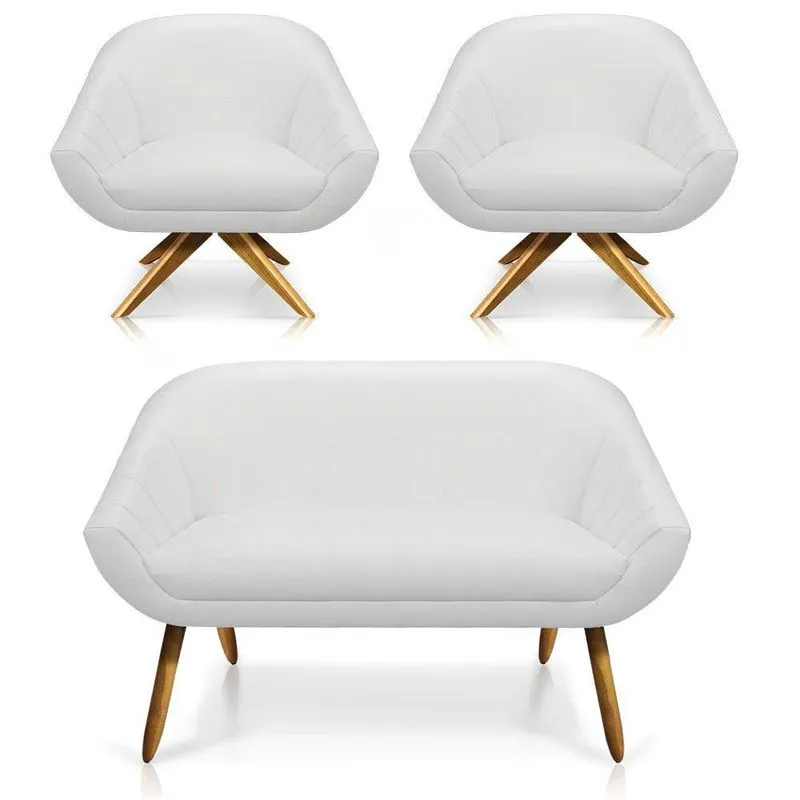 Kit 01 Namoradeira 02 Lugares E 02 Poltronas Giratória Giovana Corino Branco
