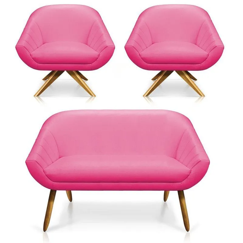 Kit 01 Namoradeira 02 Lugares E 02 Poltronas Giratória Giovana Corino Pink