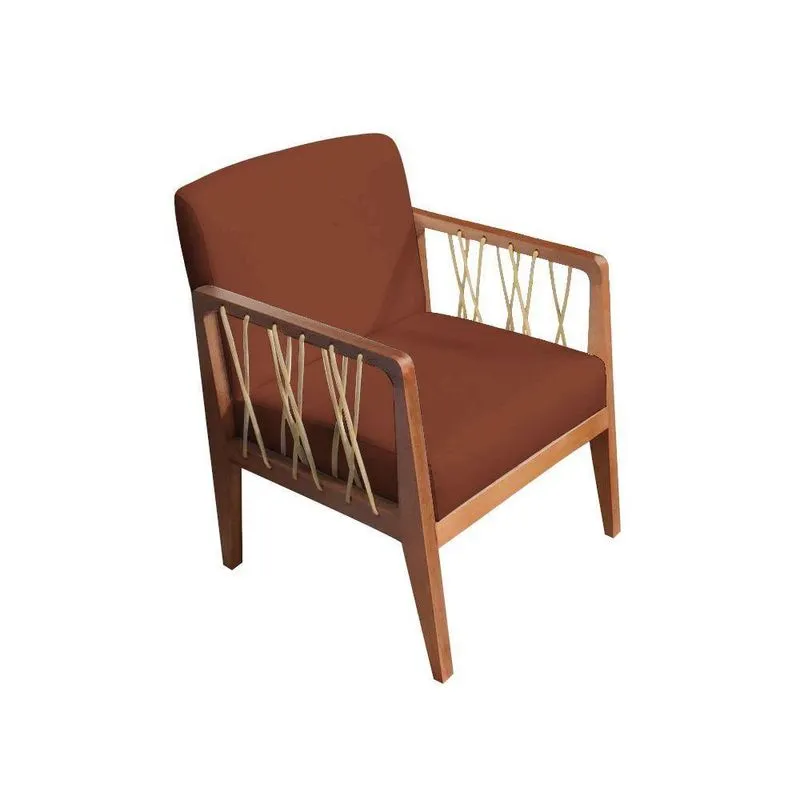 Poltrona Suede Terracota Base Fixa de Madeira