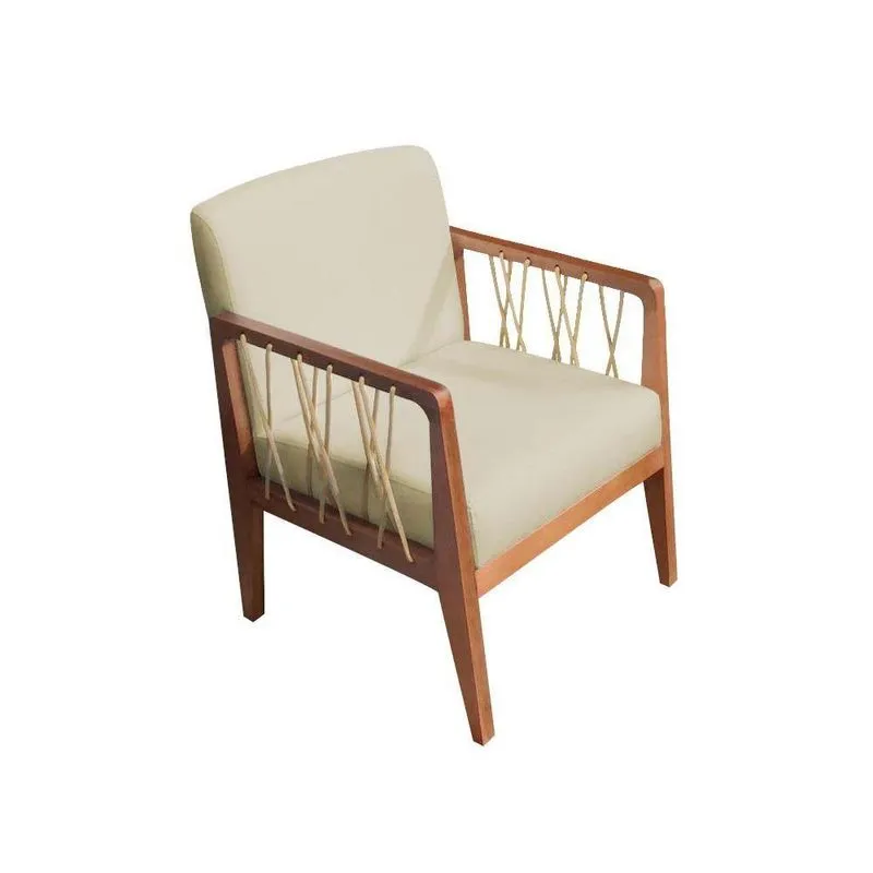 Poltrona Suede Base Fixa de Madeira Bege