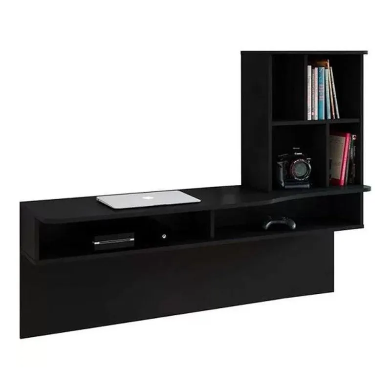 Bancada Para Estudo Suspensa 04 Nichos Lilac Preto Fosco