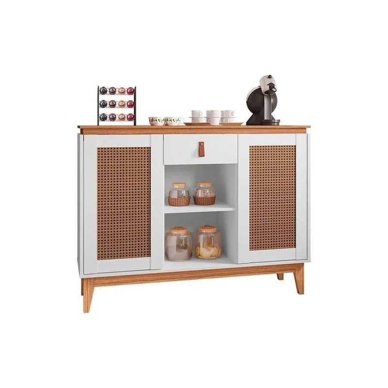 Aparador Buffet 2 Portas E 1 Gaveta Zoe Branco E Noce