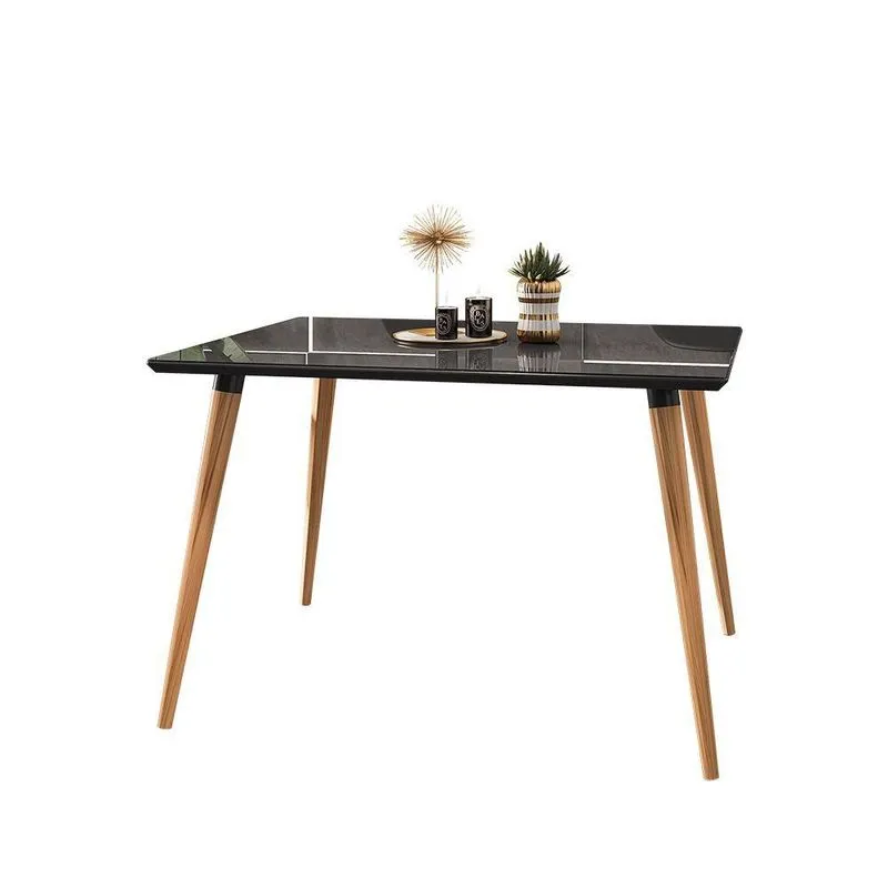 Mesa De Jantar Com Vidro Louise 120x90 Cm Preto Pés Retrô Castanho