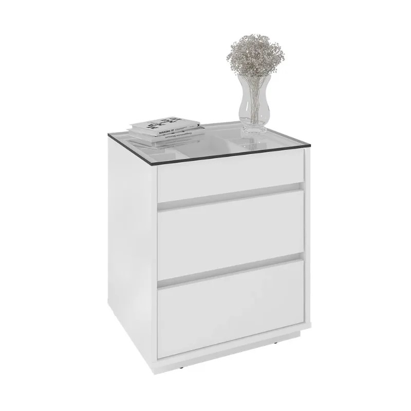 Mesa de Cabeceira Organizadora Ellie 3 Gavetas Branco - D'Rossi - DRossi