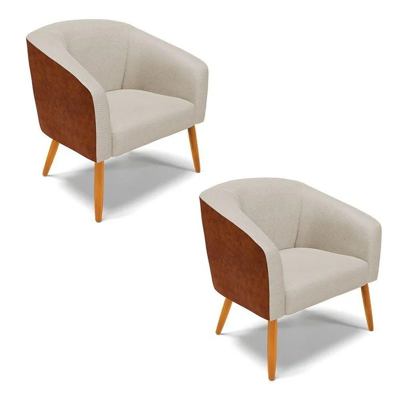 Kit 02 Poltronas Corano Nozes Com Veludo Prata Pés Palito