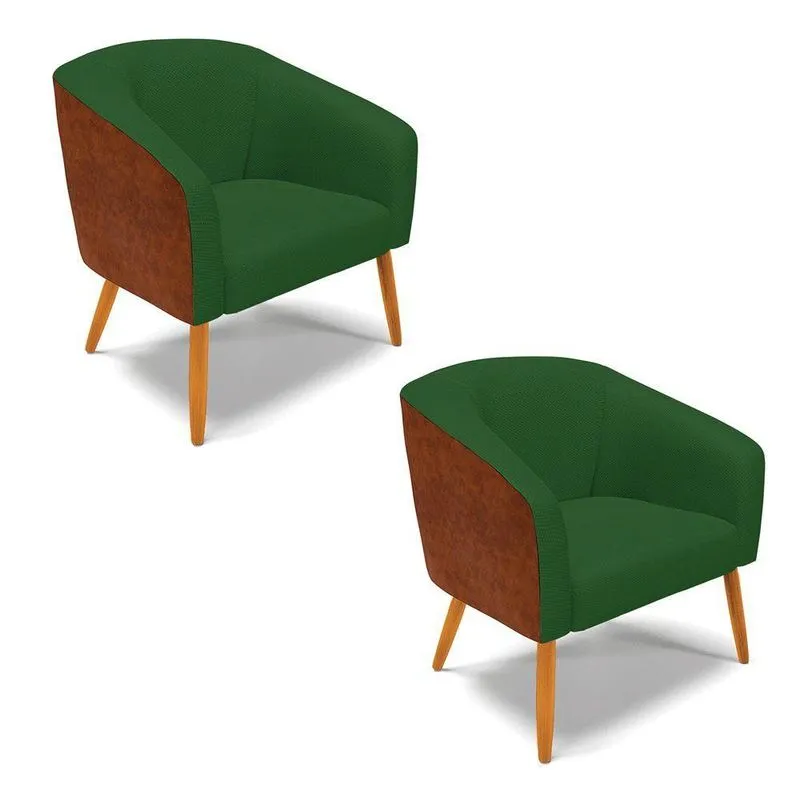 Kit 02 Poltronas Corano Com Veludo Verde Pés Palito