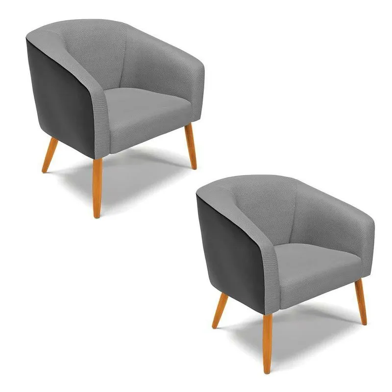 Kit 02 Poltronas Corano Preto Com Veludo Grafite Pés Palito