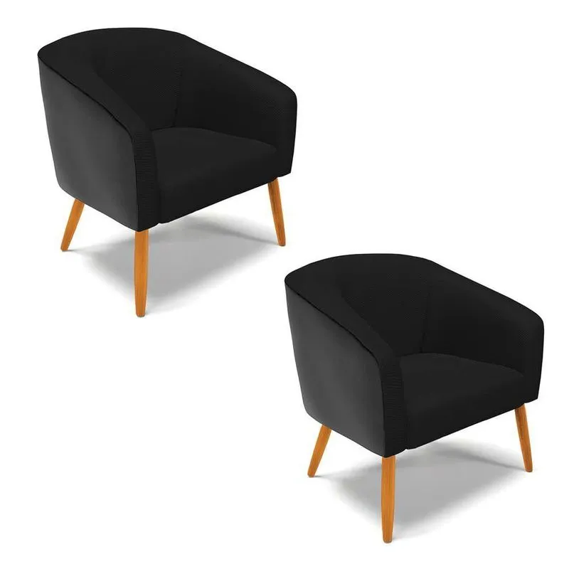 Kit 02 Poltronas Corano Preto Com Veludo Preto Pés Palito