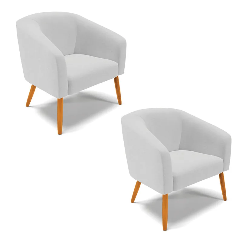 Poltrona Decorativa Pé Palito Castanho kit 2 Stella Linho Cinza D03 - D'Rossi - DRossi