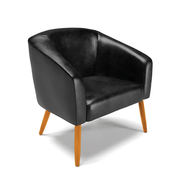 Poltrona Decorativa Pé Palito Castanho Stella Sintético PU Preto D03 - D'Rossi - DRossi